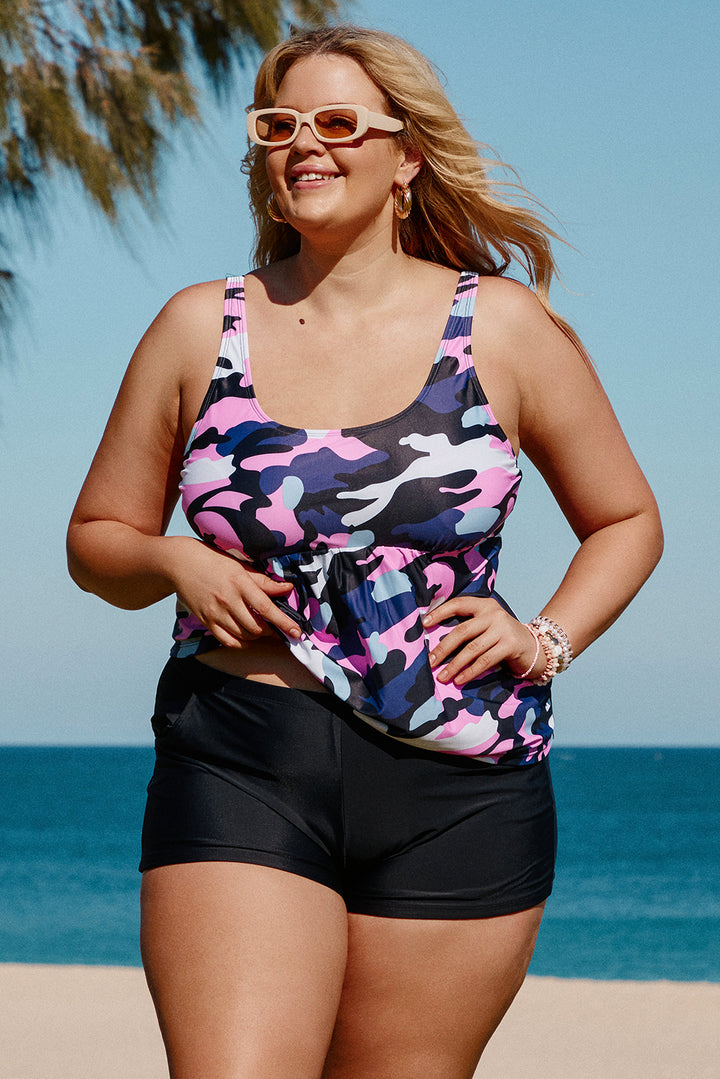 Camo Swim Tank and Shorts Plus Size Tankini Set – ModeShe.com