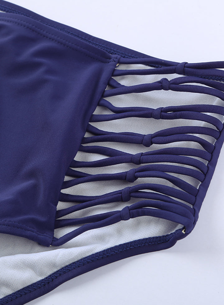 Women's Blue Hollow-out Sides High Waist Swim Bottoms