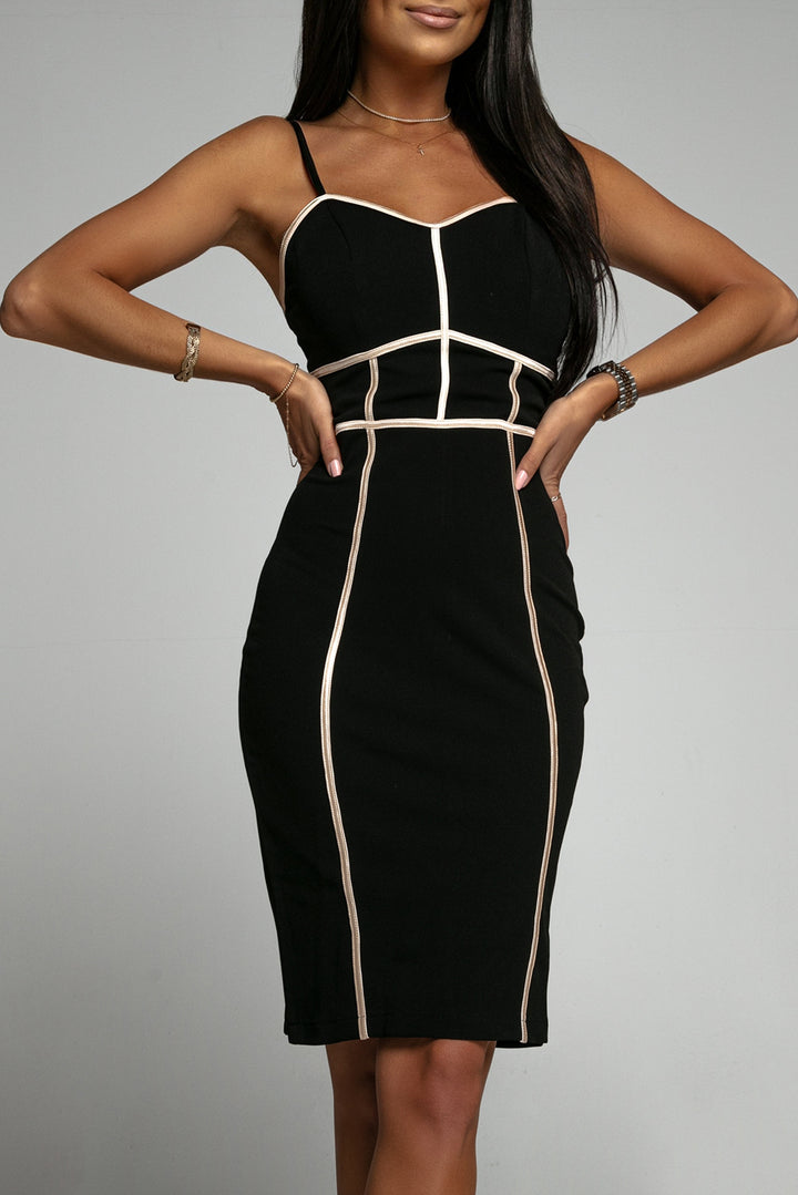 Black White Color Block Spaghetti Straps Bodycon Dress