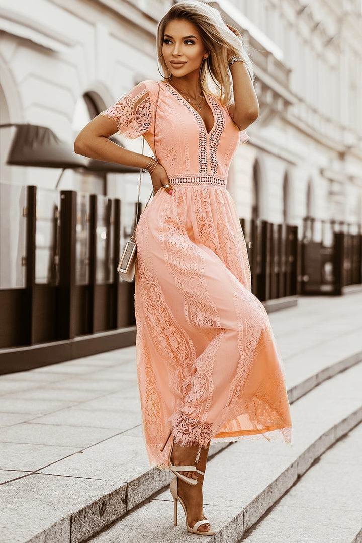 Pink Fill Your Heart Lace Maxi Wedding Party Dress