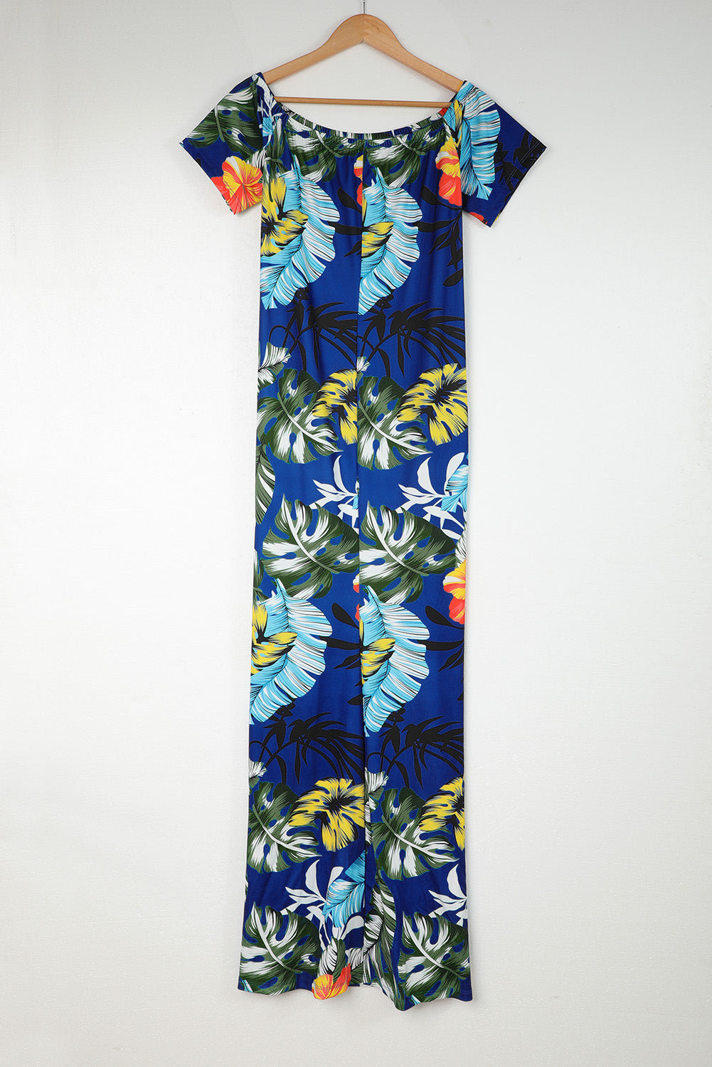 Green Boat Neck Floral Print Plus Size Maxi Dress