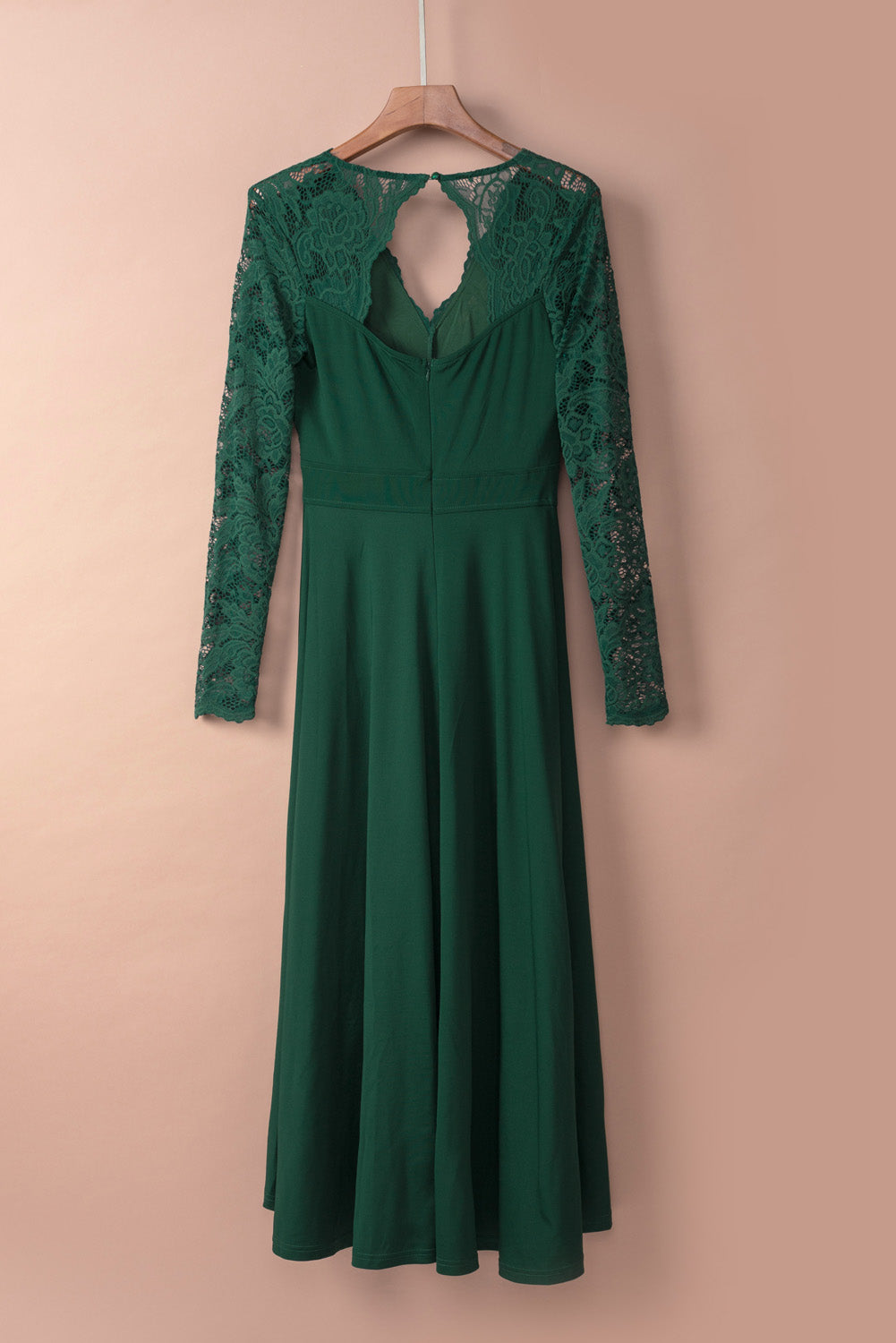 Green V-neck Long Sleeve Lace Backless High and Low Hem Evening Dress