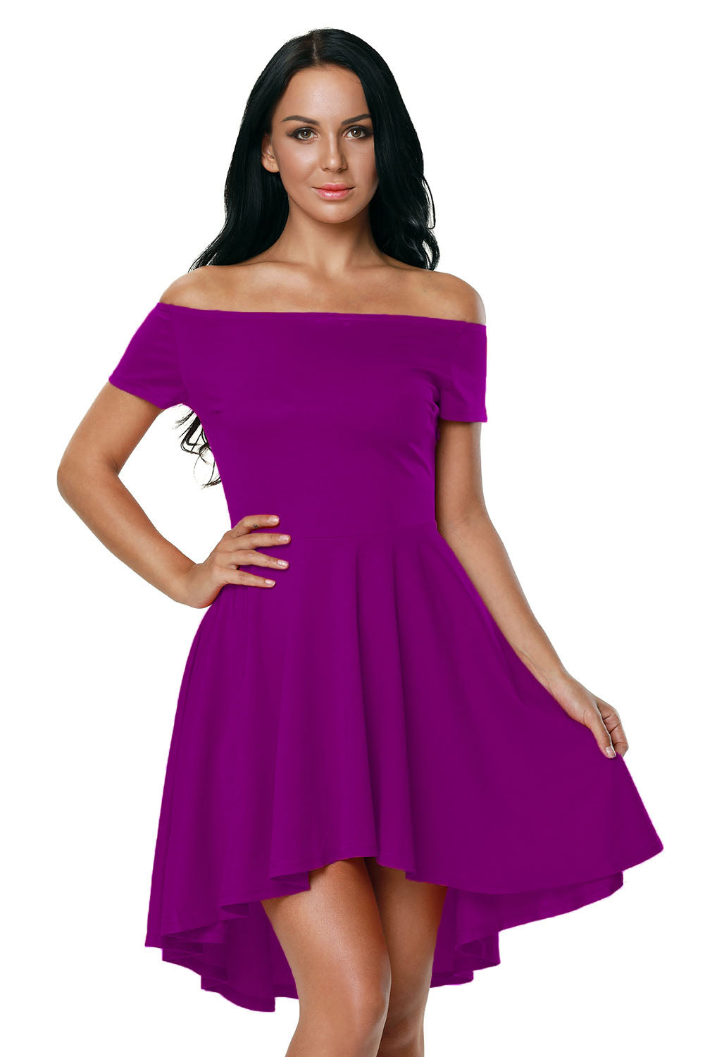 Rosy Off Shoulder High Low Cocktail Party Dress
