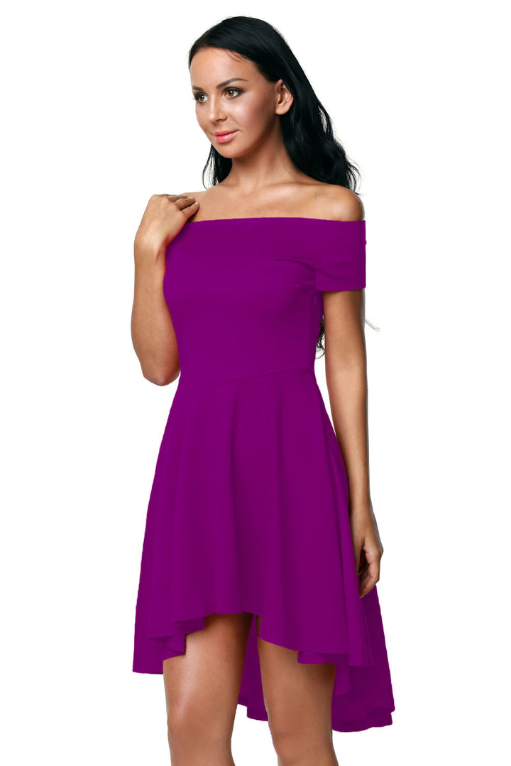 Rosy Off Shoulder High Low Cocktail Party Dress