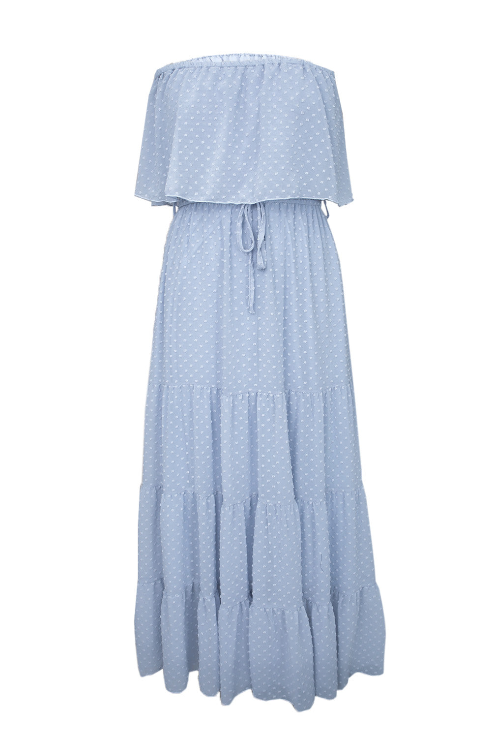 Elegant Sky Blue Off Shoulder Ruffle Swiss Dot Maxi Dress