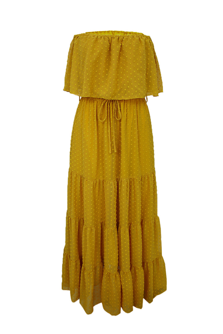 Summer Yellow Off Shoulder Ruffle Swiss Dot Maxi Dress