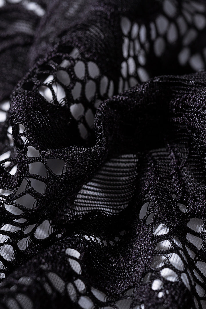 Black High Neck Sleeveless Crochet Lace Mesh Lined Prom Evening Dress