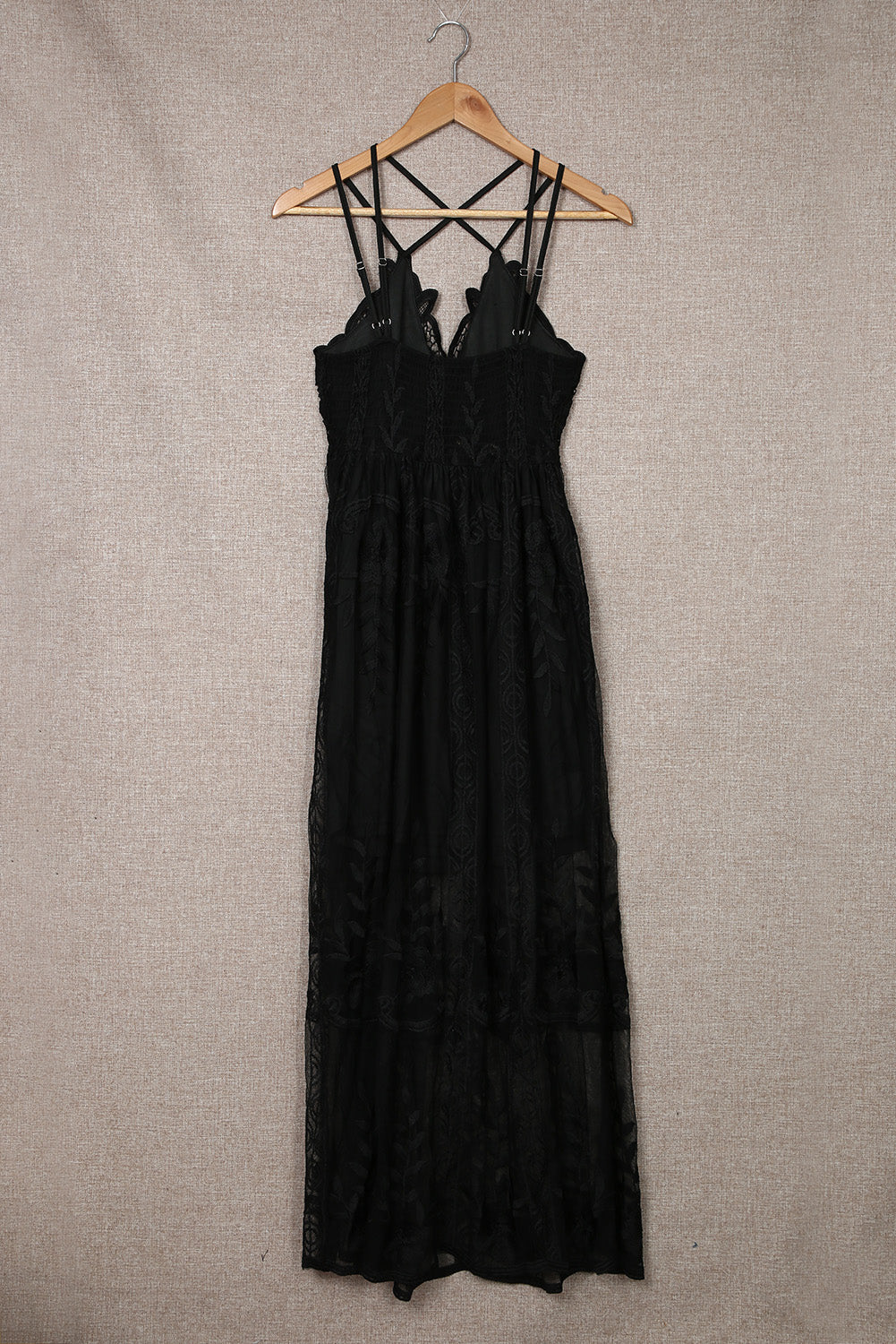 Black Lace Crisscross Backless Maxi Party Dress