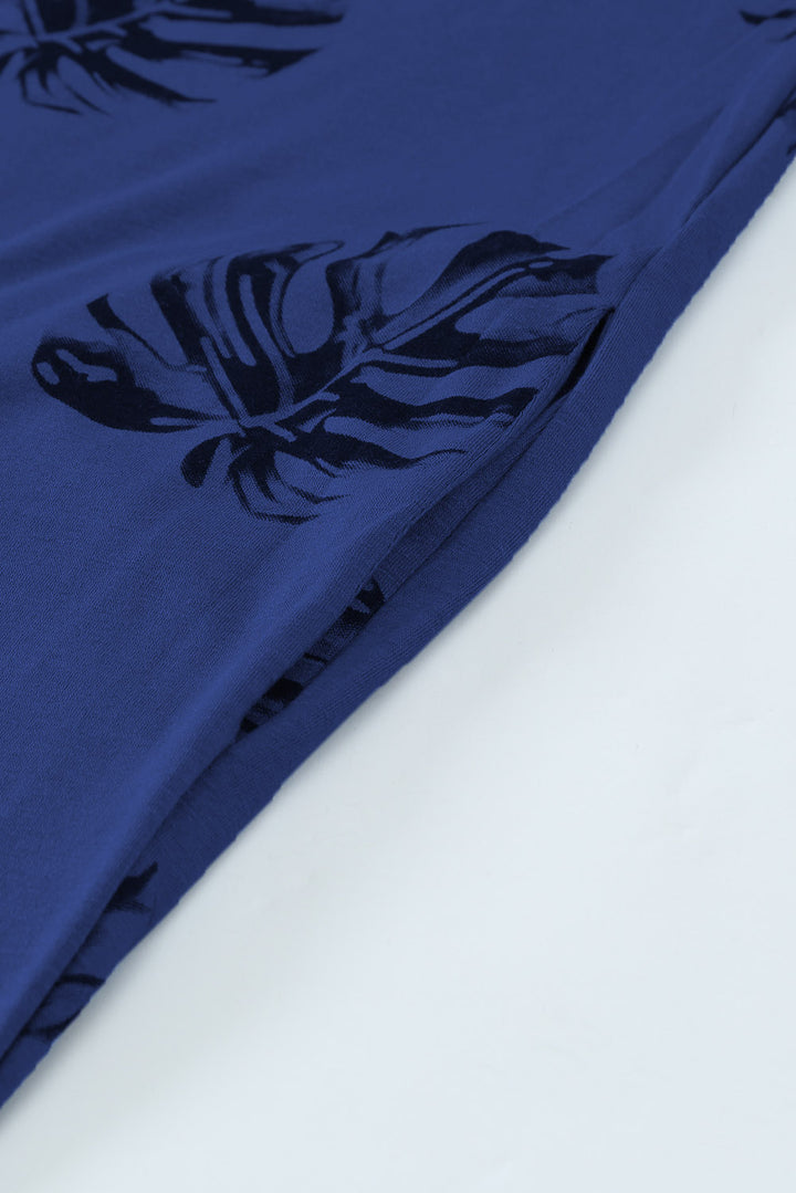 Summer Blue Palm Leaves Print Spaghetti Strap Wide Leg jumpsuit