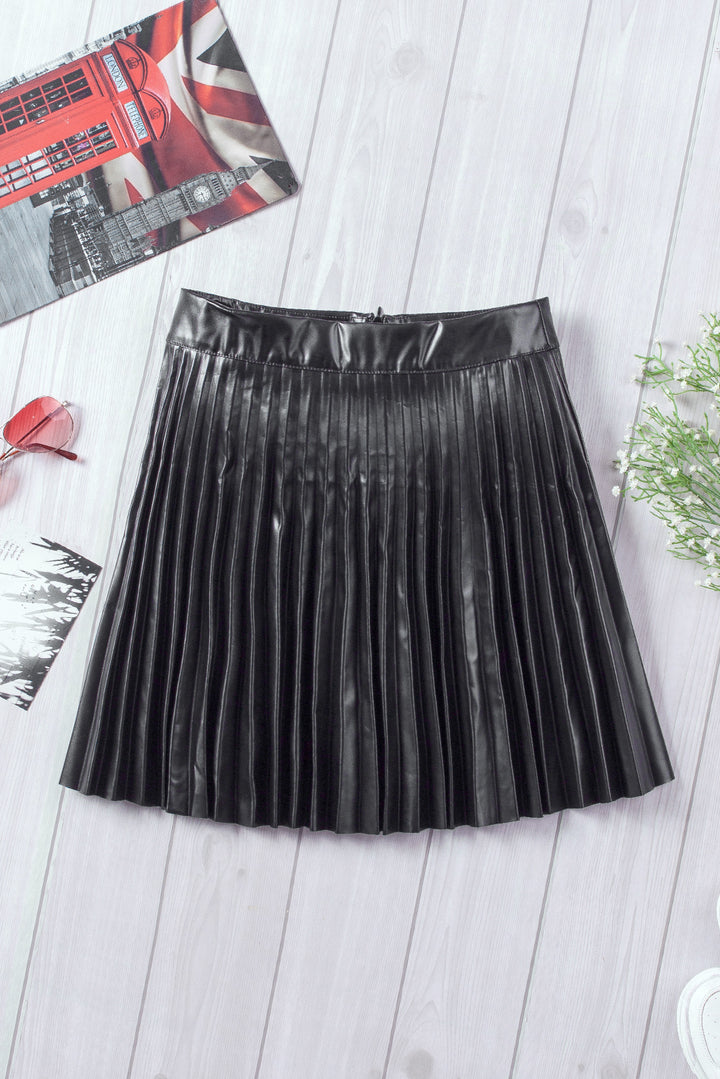 Black Pleated High Waist A Line Mini Skirt
