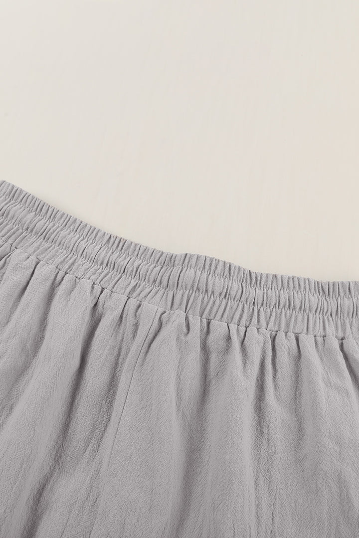 Women's Gray Drawstring Elastic Waist Pockets Long Straight Legs Pants