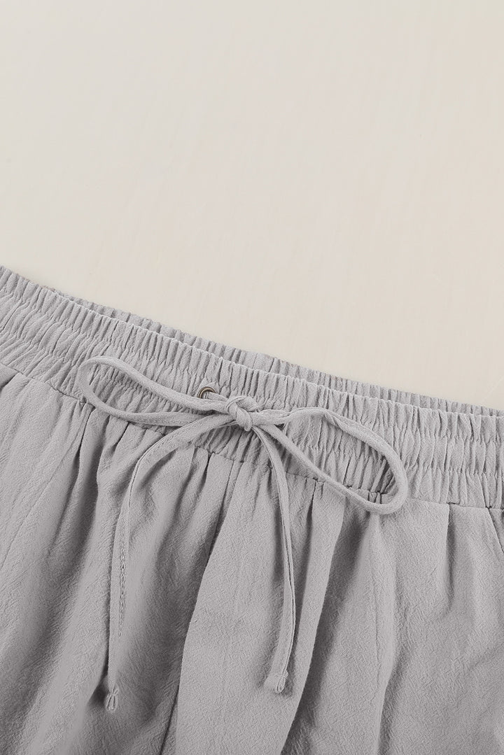 Women's Gray Drawstring Elastic Waist Pockets Long Straight Legs Pants