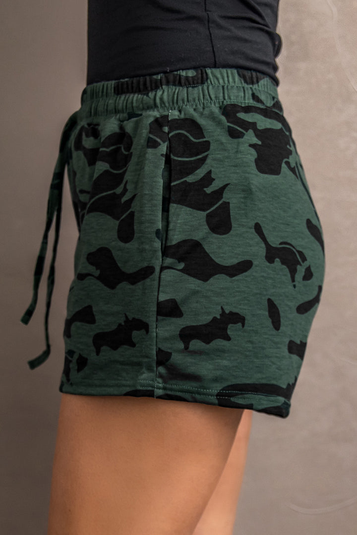 Womens Army Green Camo Print Raw Hem Casual Shorts