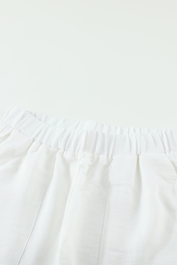 Women Casual White Elastic Waist Pocketed Wide Leg Pants