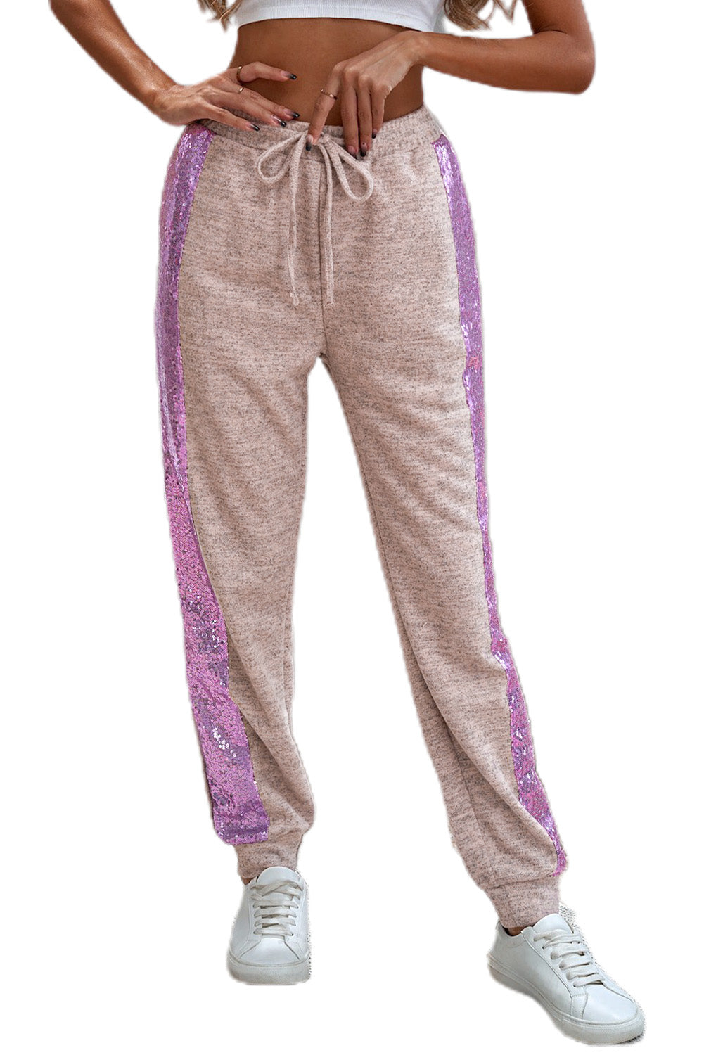 Women's Purple Stripe Sequin Jogger Pants