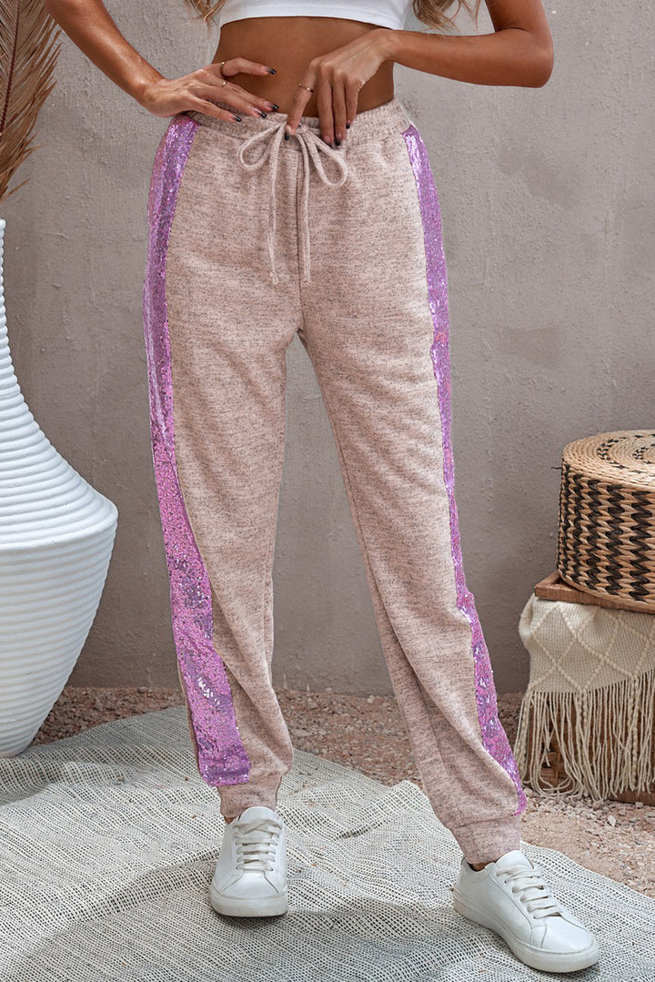 Women's Purple Stripe Sequin Jogger Pants