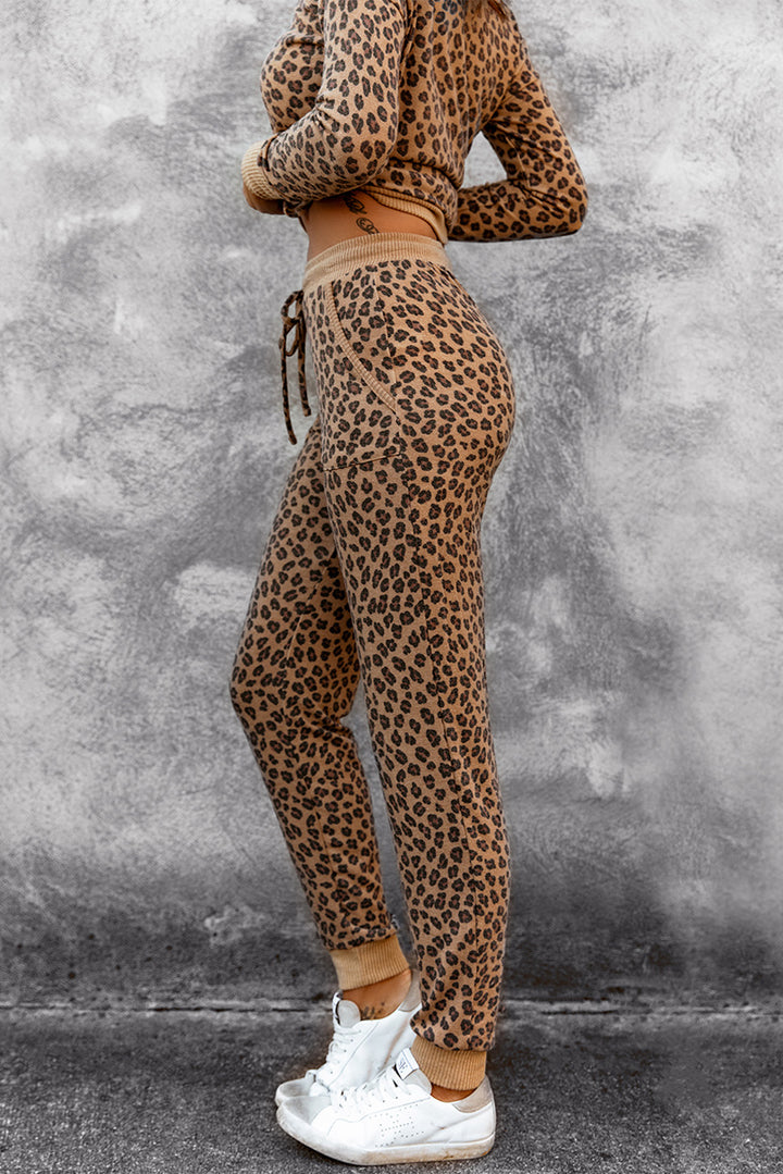 Brown Leopard Pattern Jogger Pants