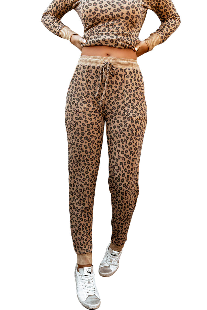 Brown Leopard Pattern Jogger Pants