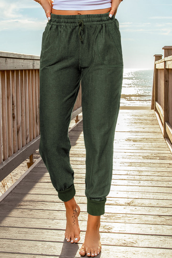 Comfy Army Green Elastic Waist Jogger Pants with Pockets