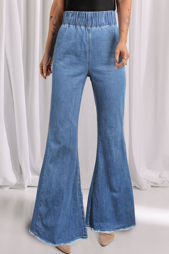 Womens Blue High Waist Bell Bottom Jeans