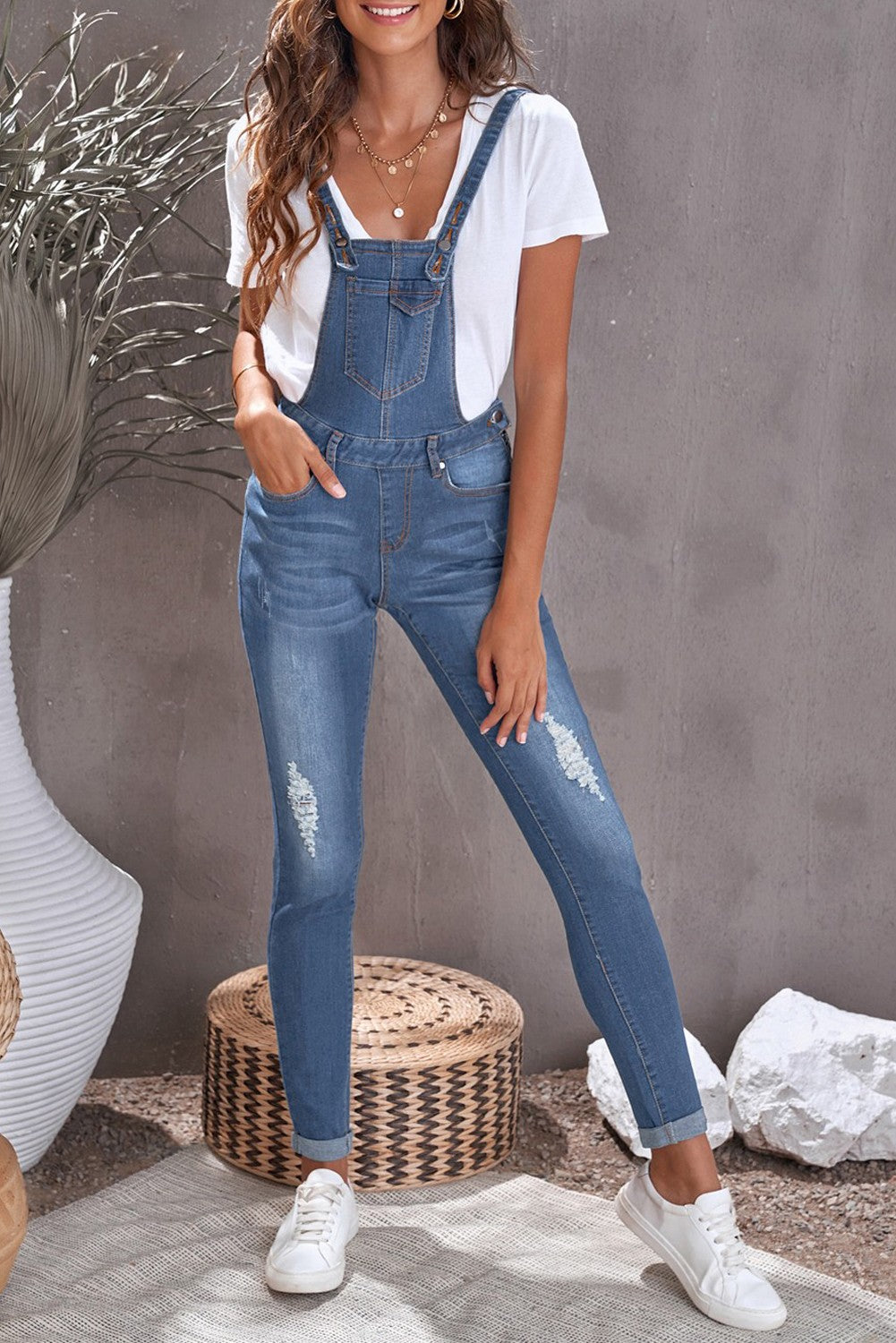 Laidback Distressed Women's Overalls