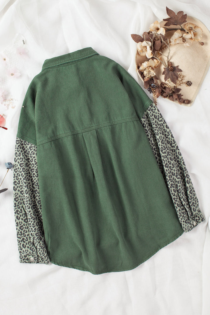 Green Leopard Denim Jacket