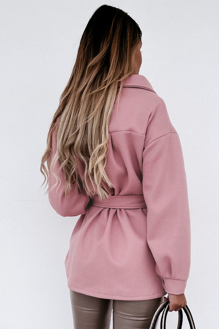 Pink Lapel Button-Down Coat with Chest Pockets