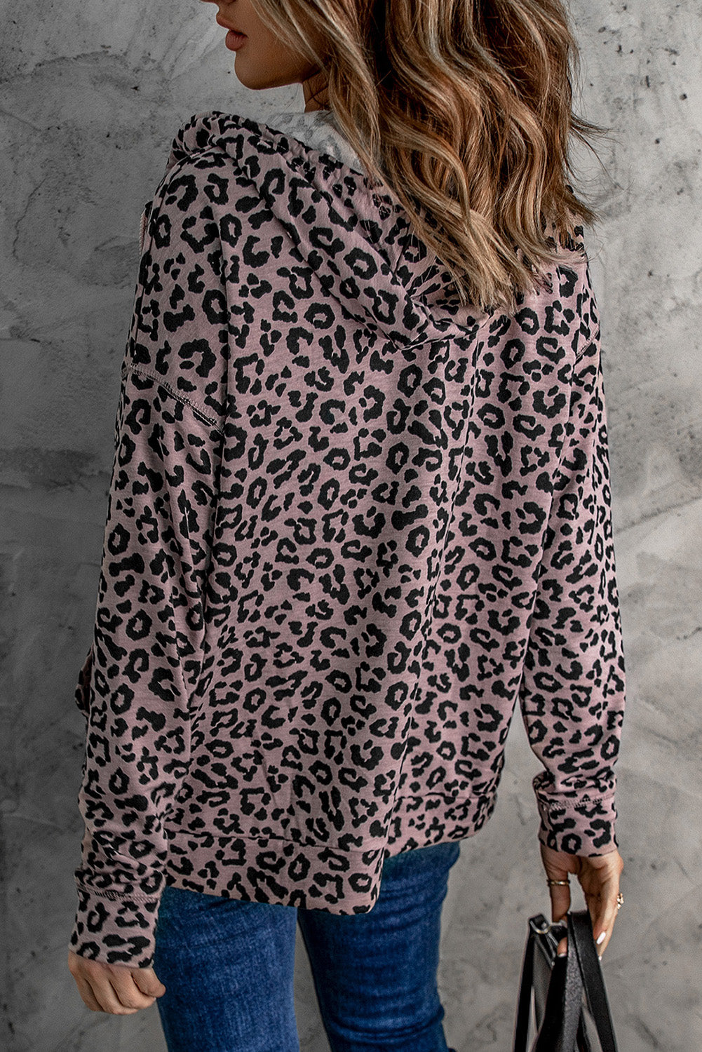 Fashion Leopard Print Zipper Hooded Coat with Pocket
