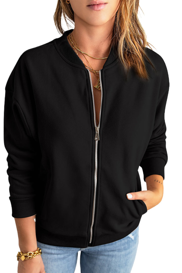 Womens Black Zip-up Jacket with Pocket