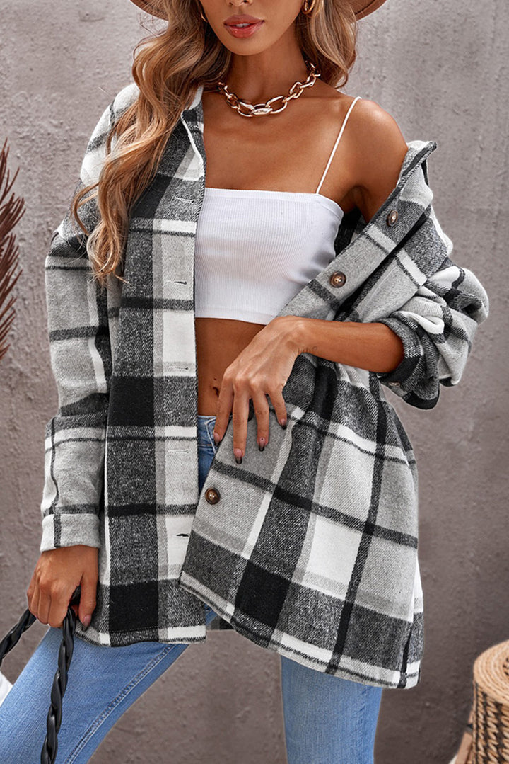 Women's Casual Loose Lapel Collar Long Sleeves Button Down Plaid Shirts Shacket