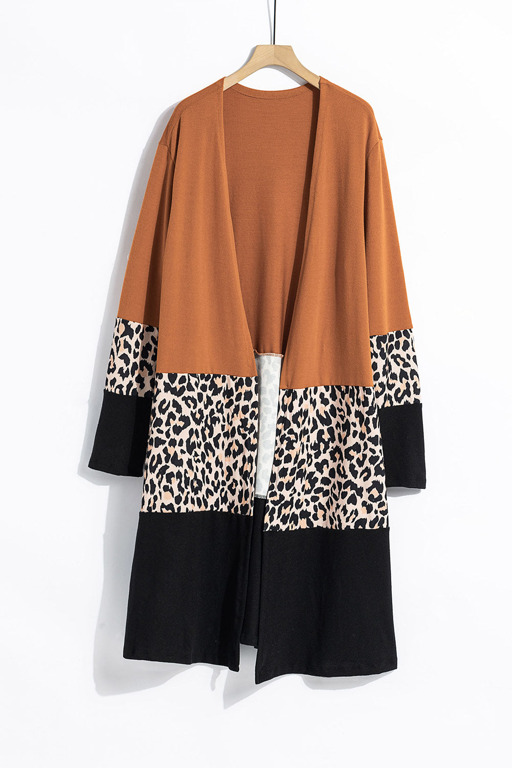 Casual Orange Leopard Splicing Colorblock Cardigan