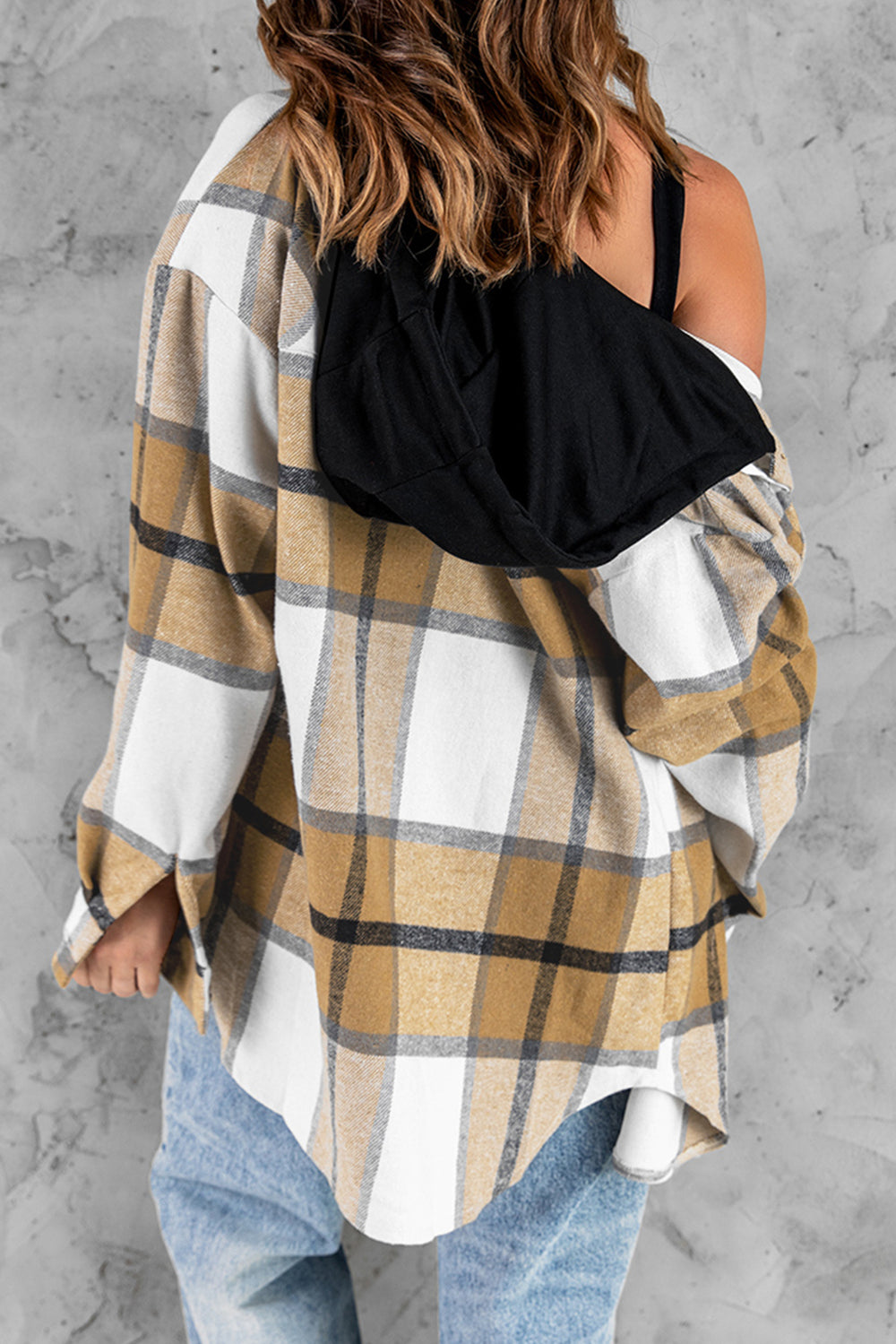 Khkai Plaid Button-up Pocket Hooded Shirt Jacket