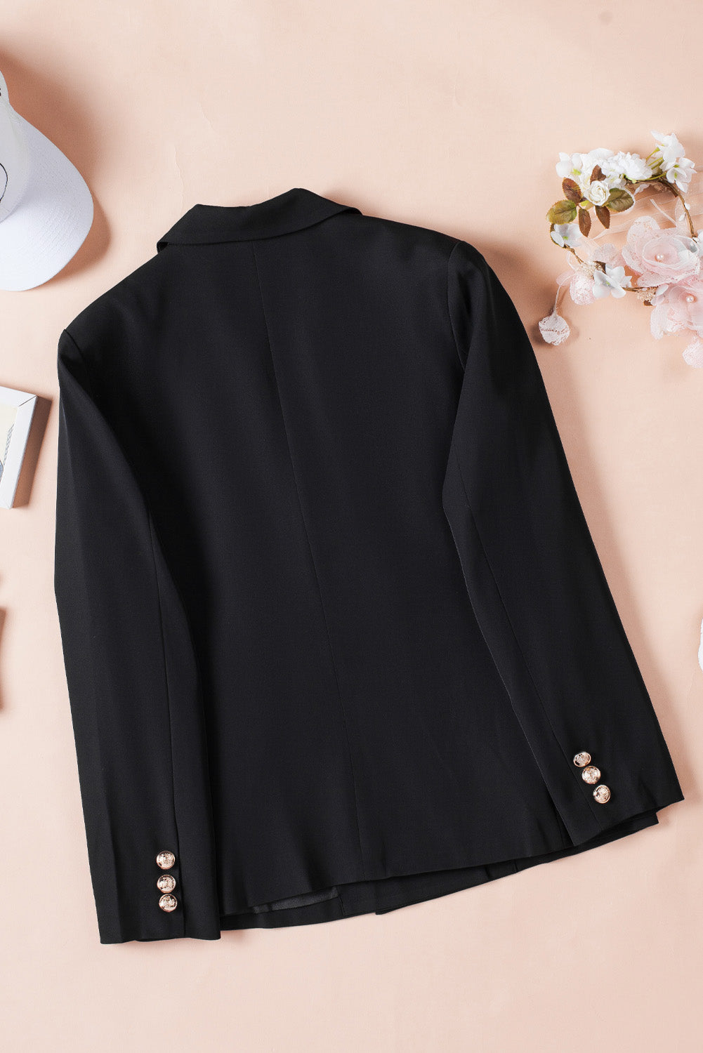 Black Double Breasted Lapel Long Sleeve Blazer