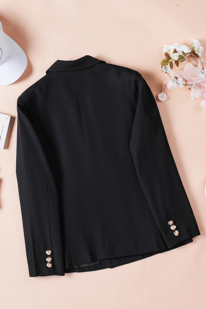 Black Double Breasted Lapel Long Sleeve Blazer