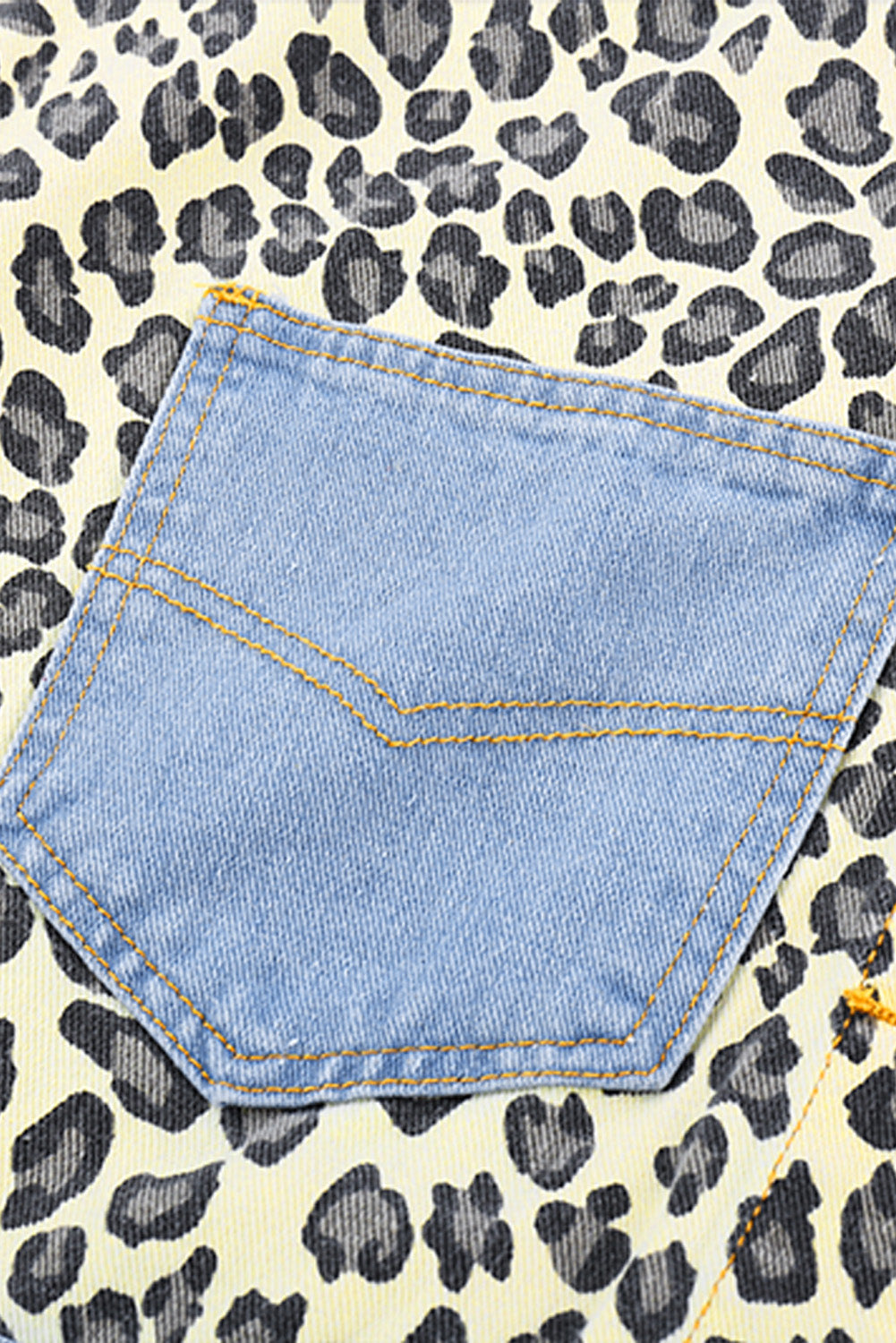 Fashion Sky Blue Leopard Splicing Cropped Denim Jacket with Pocket