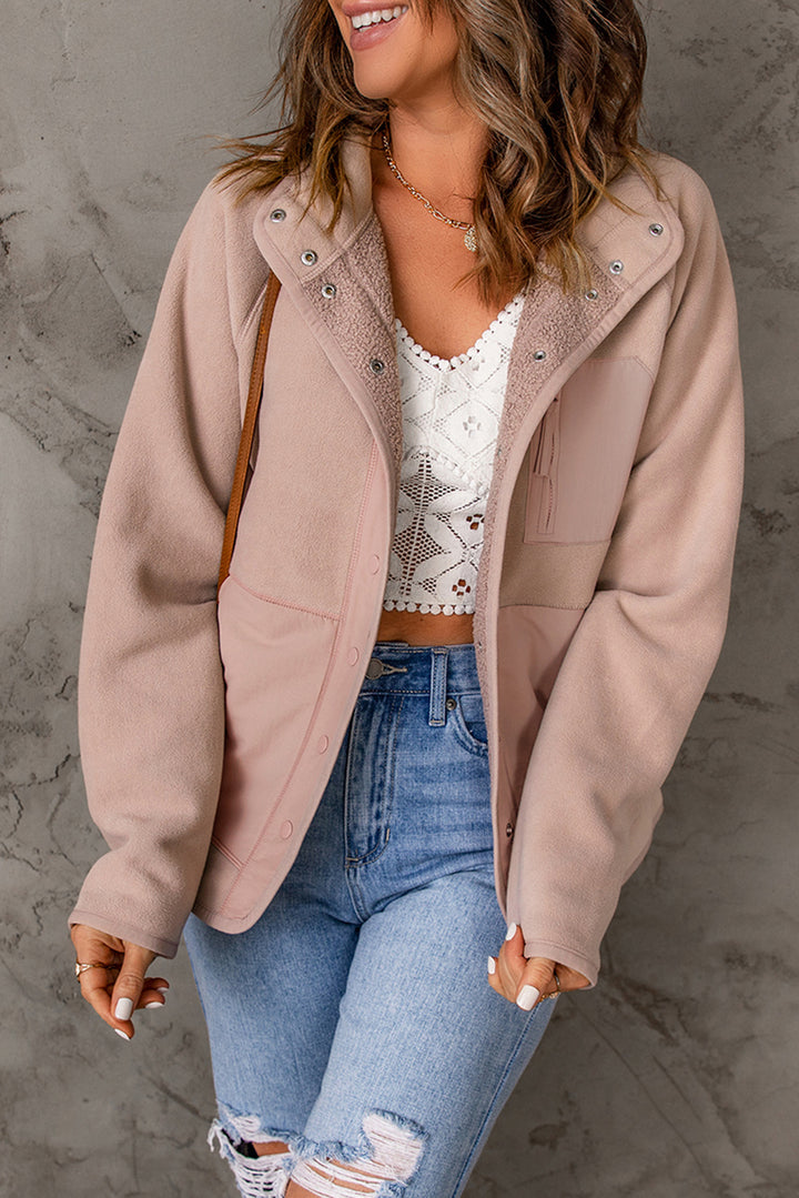 Faux Shearling Lining Snap Suede Jacket
