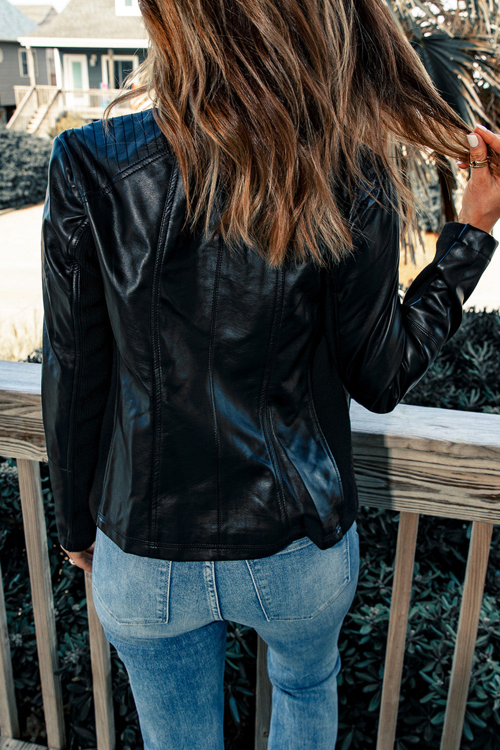 Womens Black Faux Leather Moto Jacket