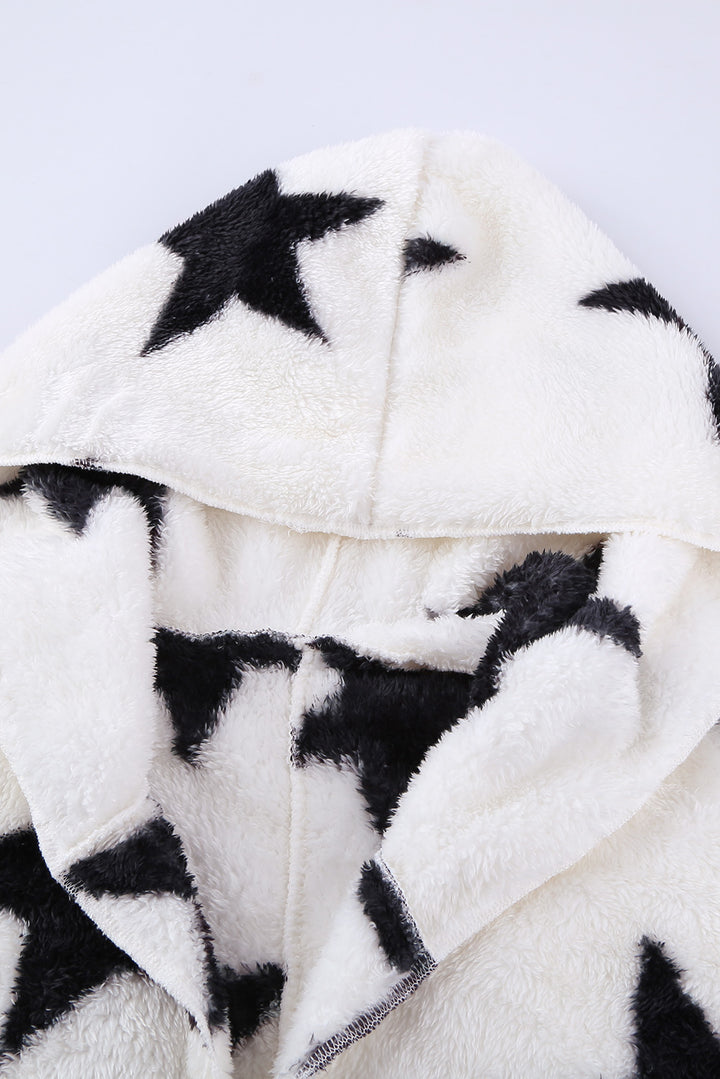 Cute White Lapel Collar Scatter Star Fuzzy Coat