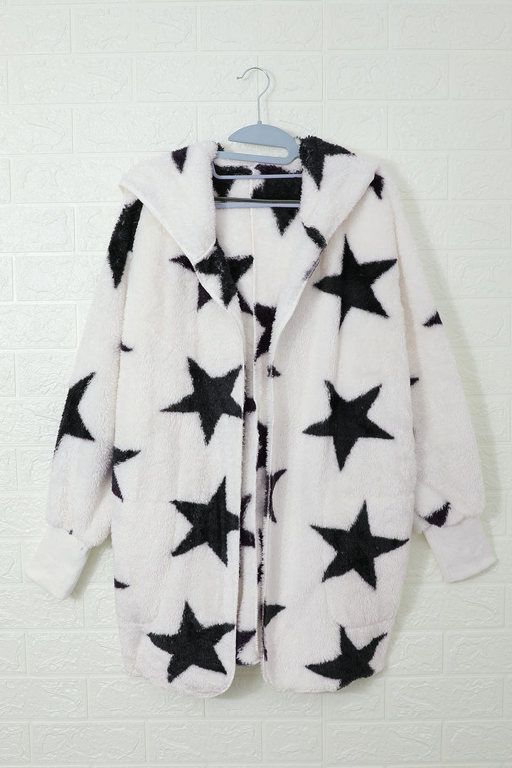 Cute White Lapel Collar Scatter Star Fuzzy Coat