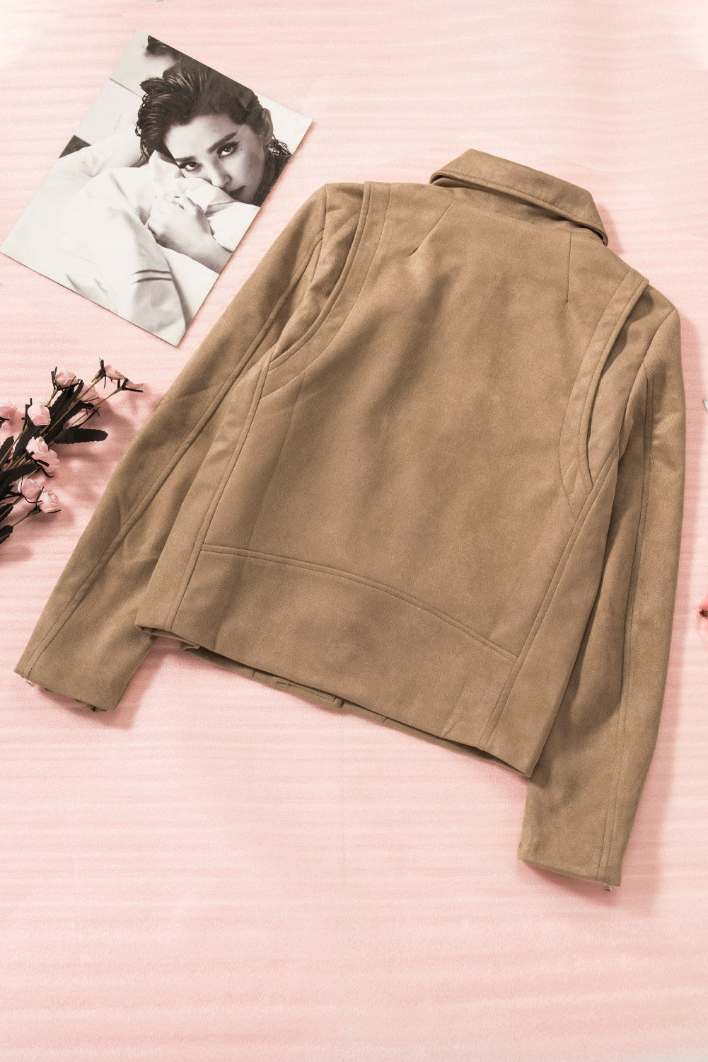 Khaki Zipped Notch Collar Short Jacket