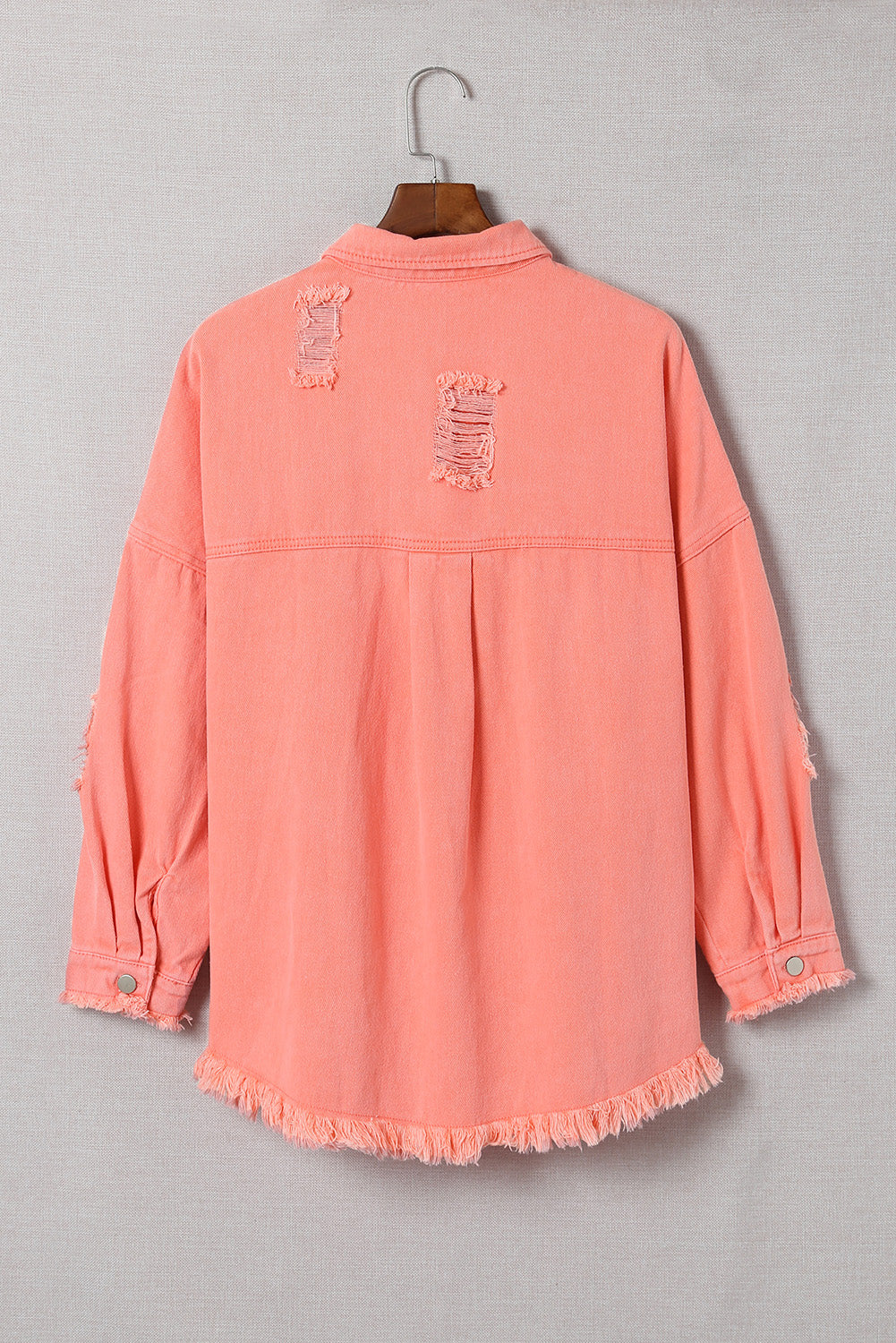 Fashion Orange Distressed Fringe Trim Denim Jacket