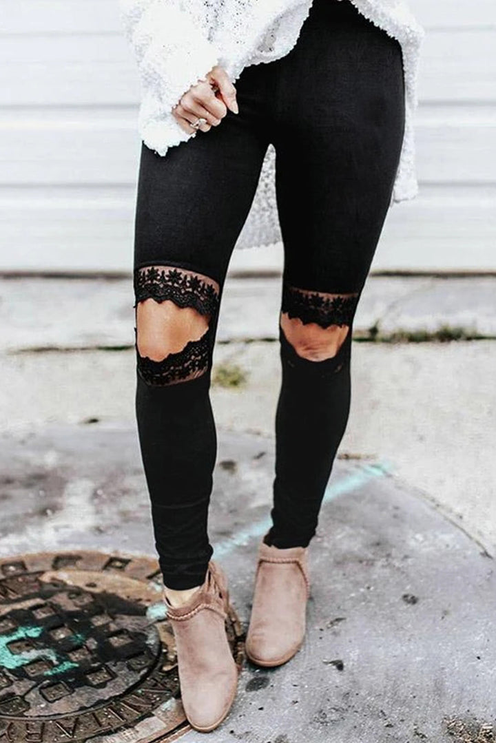 Lace Hollow Out Black Sport Skinny Leggings