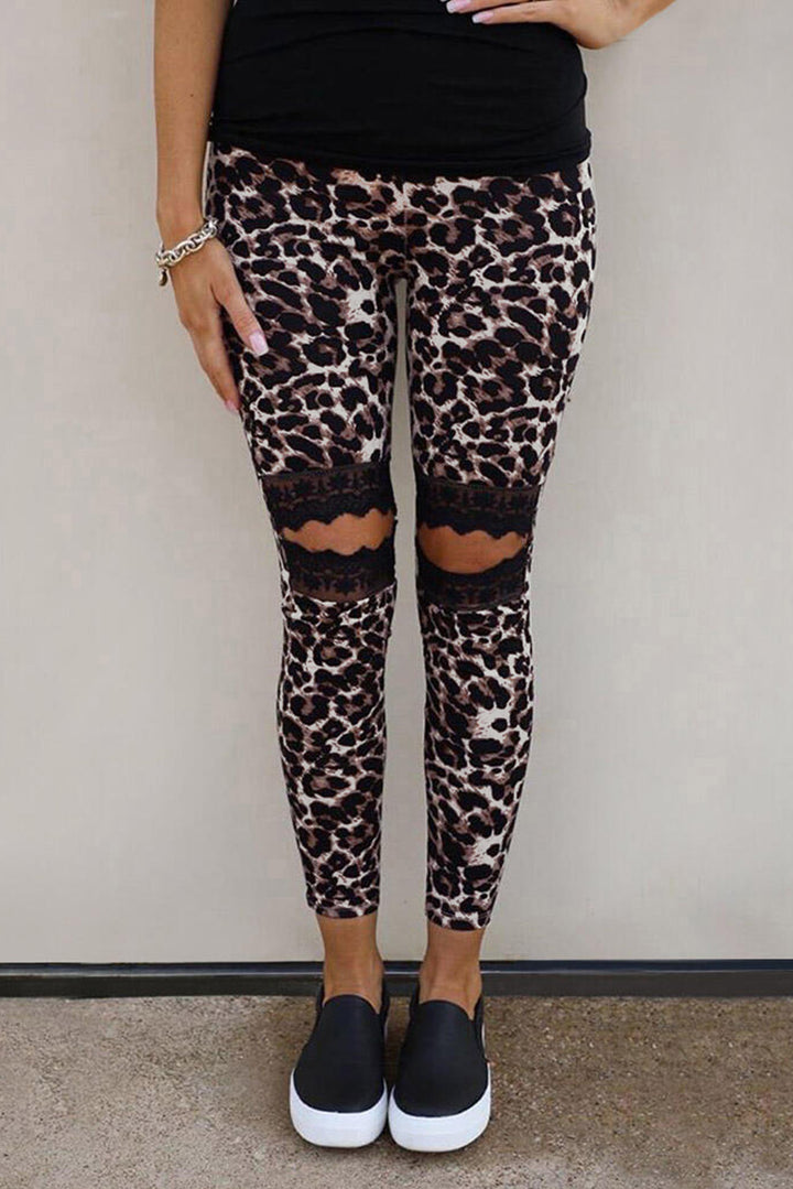 Lace Hollow Out Leopard Printed Sport Skinny Leggings