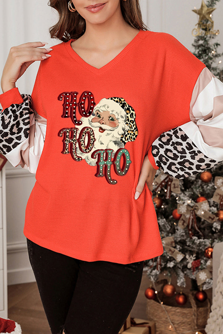 Letter Christmas Graphic Print Waffle Knit Top