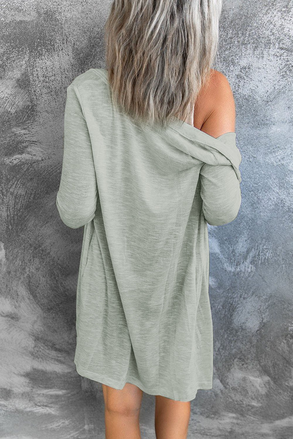 Lightweight Gray Open-Front Buttons Cardigan