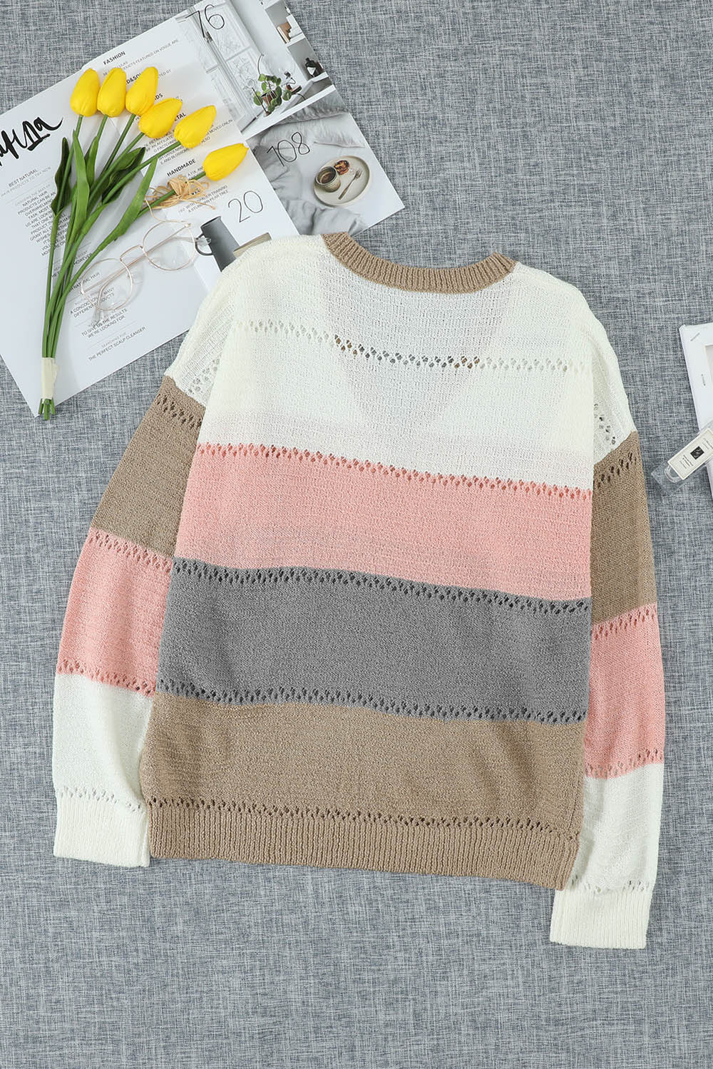 Lightweight Multicolor Color Block Deep V Neck Wrap Sweater