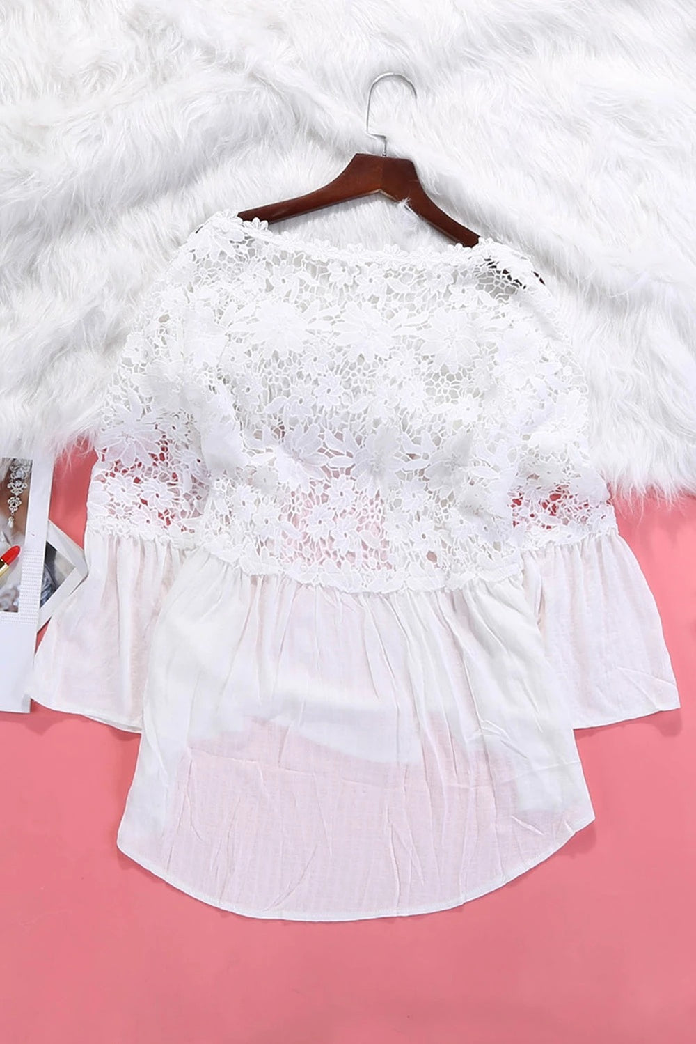 Long Sleeve Button Chic White Crochet Lace Top