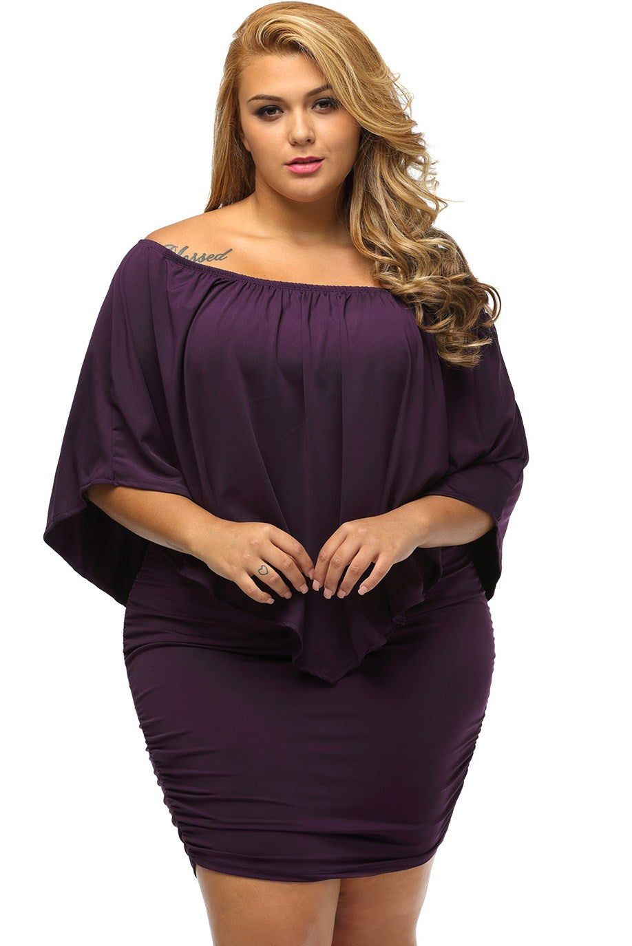 Multi-way Dressing Layered Purple Plus Size Mini Dress