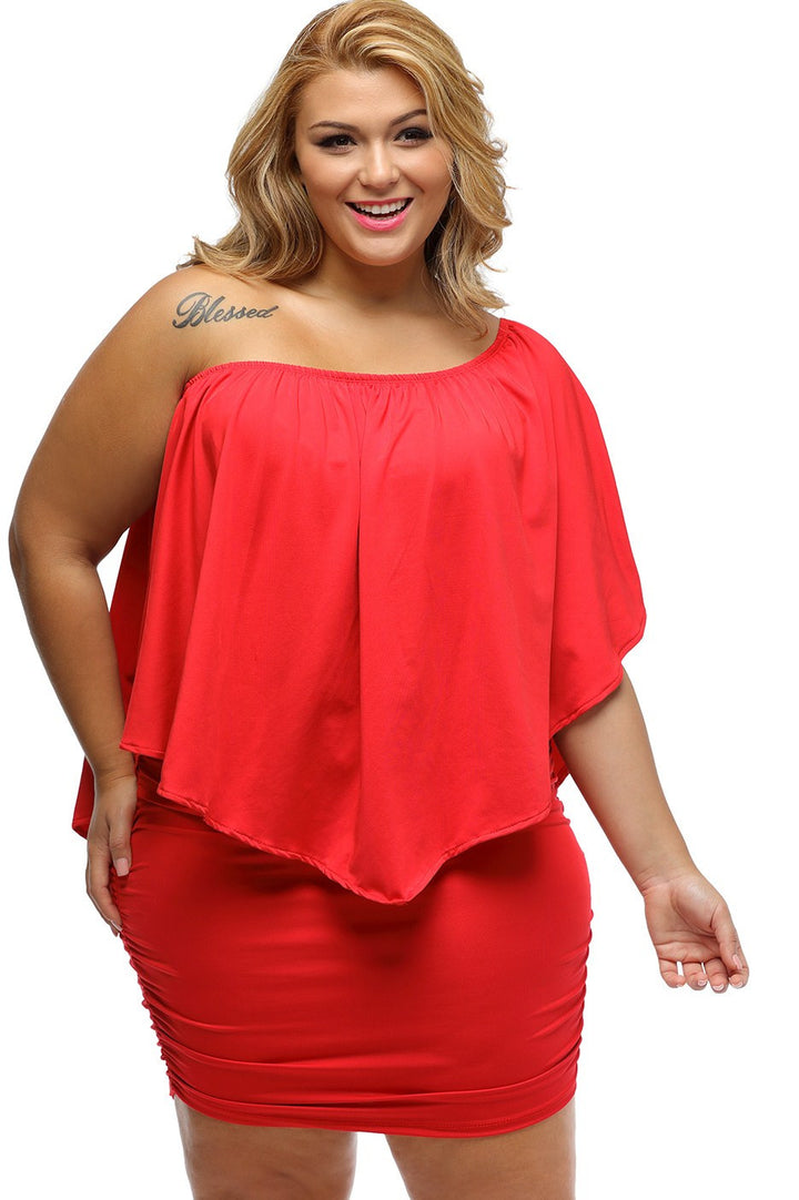 Multi-way Layered Ruffle Red Mini Plus Size Dress