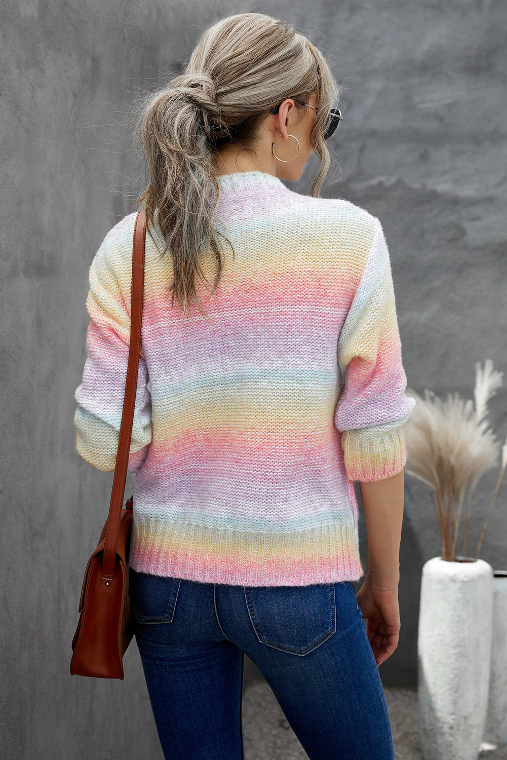 Multicolor Cable Knit Tie-dye Wool Sweater